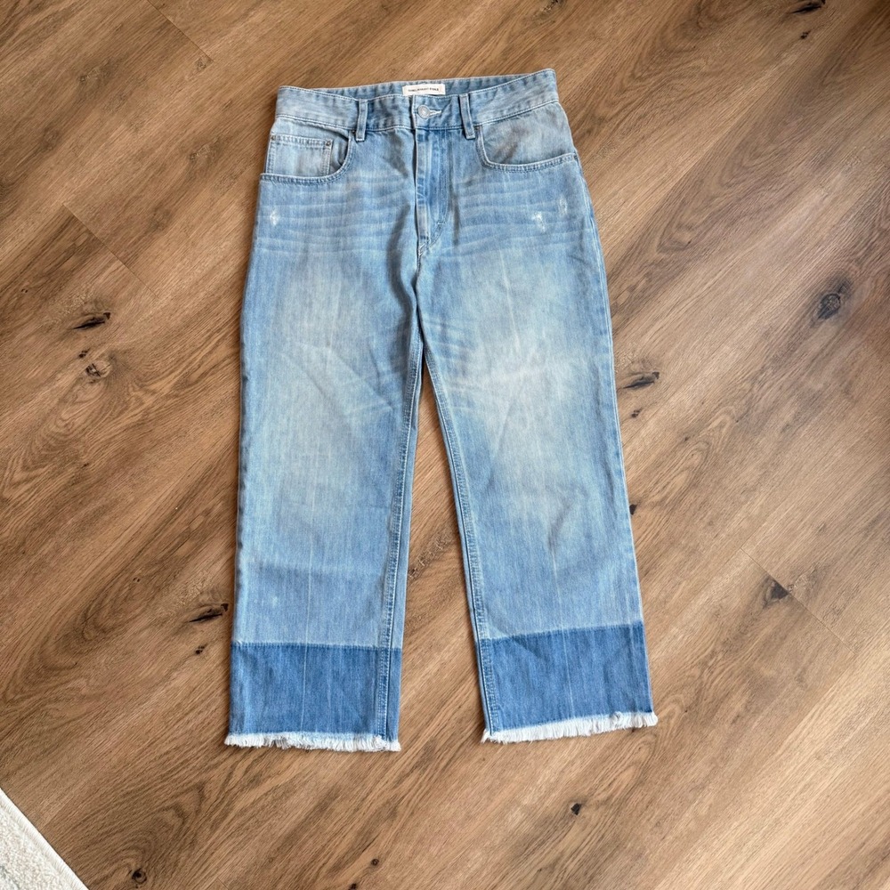 Isabel Marant Etoile Light Wash Contrast Hem Straight Leg Jeans Size FR 34 US 0